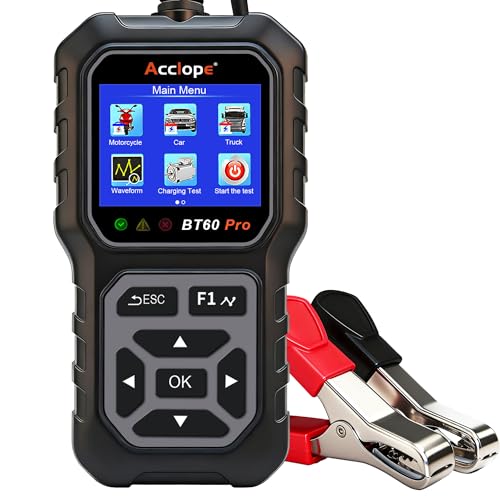 Acclope BT60 Pro Car Battery Tester, Digital Analyzer with Cloud Printing, 6V/12V/24V Battery Checker for AGM, Lithium, Gel Batteries, 100-3000 CCA Range, Automotive Charging System