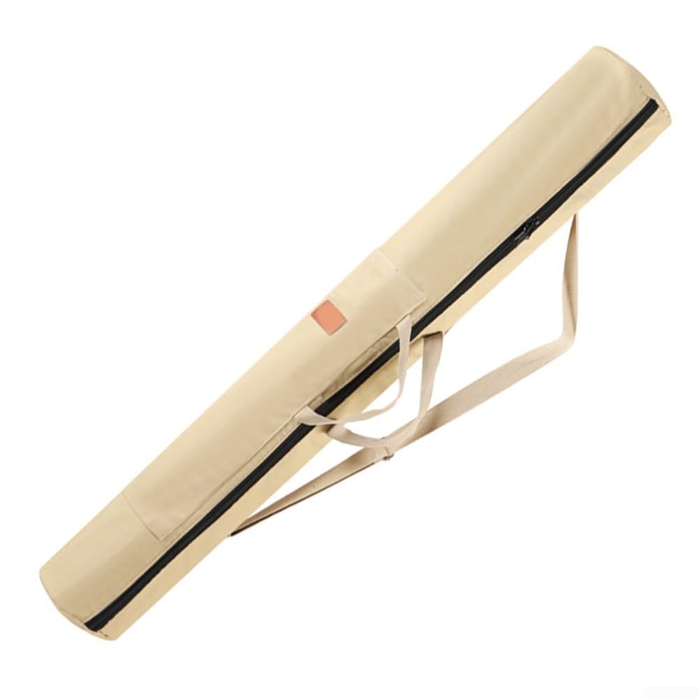 EcoLivzen Canvas Fishing Rod and Umbrella Storage Bag with Handles and Shoulder Strap, Foldable Carry Case for Fishing Gear, 1.4m Length and 14.5cm Diameter (beige)