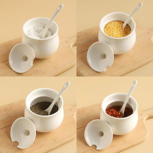YOLIFE Ceramic Sugar Bowl, White Porcelain Sugar Pot with lid and Spoon, 7OZ/ 200ML