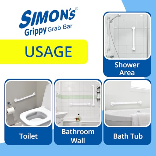 Image of Simon's Grippy Heavy-Duty Nylon and SS304 Inside Bathroom and Toilet Anti Slip Grab bar with for Elderly Hand Railing and Safety Handle| White | 3.5 cm Broad, 30cm Length - Pack of 1