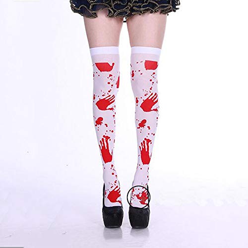 GTNINE Halloween Scary Bloody Thigh High Stockings for Women Girls Stocking Over Knee Tight Socks Bloody Stocking Cosplay - Blood Palm Print