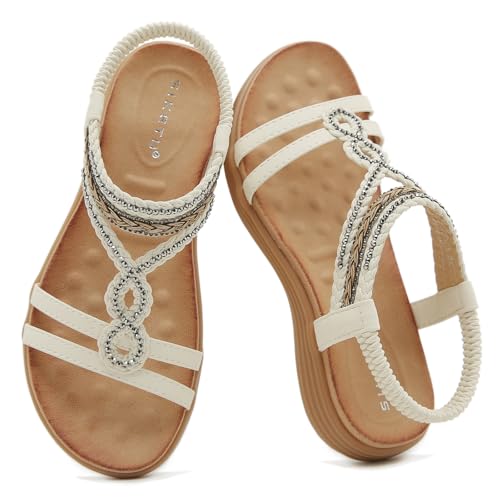 Image of Acfoda Womens Sandals Summer Flat Bohemian Sandals Ladies 02 White 5.5 UK