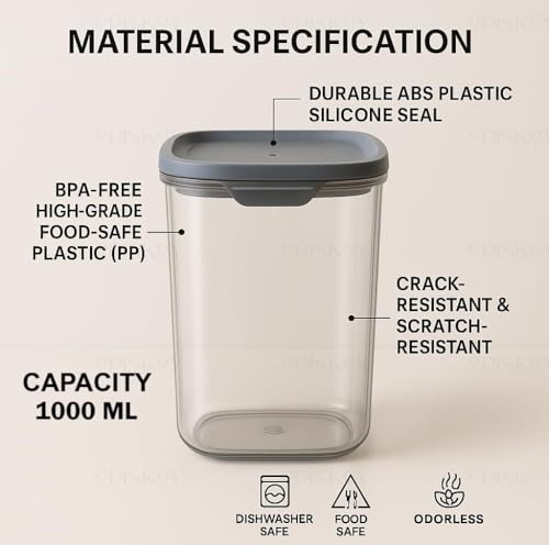 Image of STOREG Airtight Kitchen Storage Containers Set 1 PCS | 1000 ML Pulses, Grains, Cereals, Dry Fruits | Leak Resistant, BPA-Free, Freezer Safe, Stackable Containers (Pack OF 1)