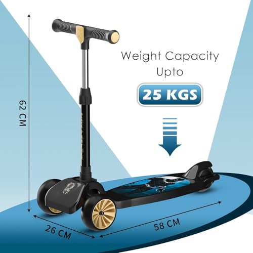Image of Kuber Industries Marvel Black Panther Plastic Foldable 3-Wheel Kick Skating Cycle for for 3+ Years Kids | Skate Scooter Capacity Upto 45 Kgs | 4-Level Adjustable Height Skating Scooter | Black