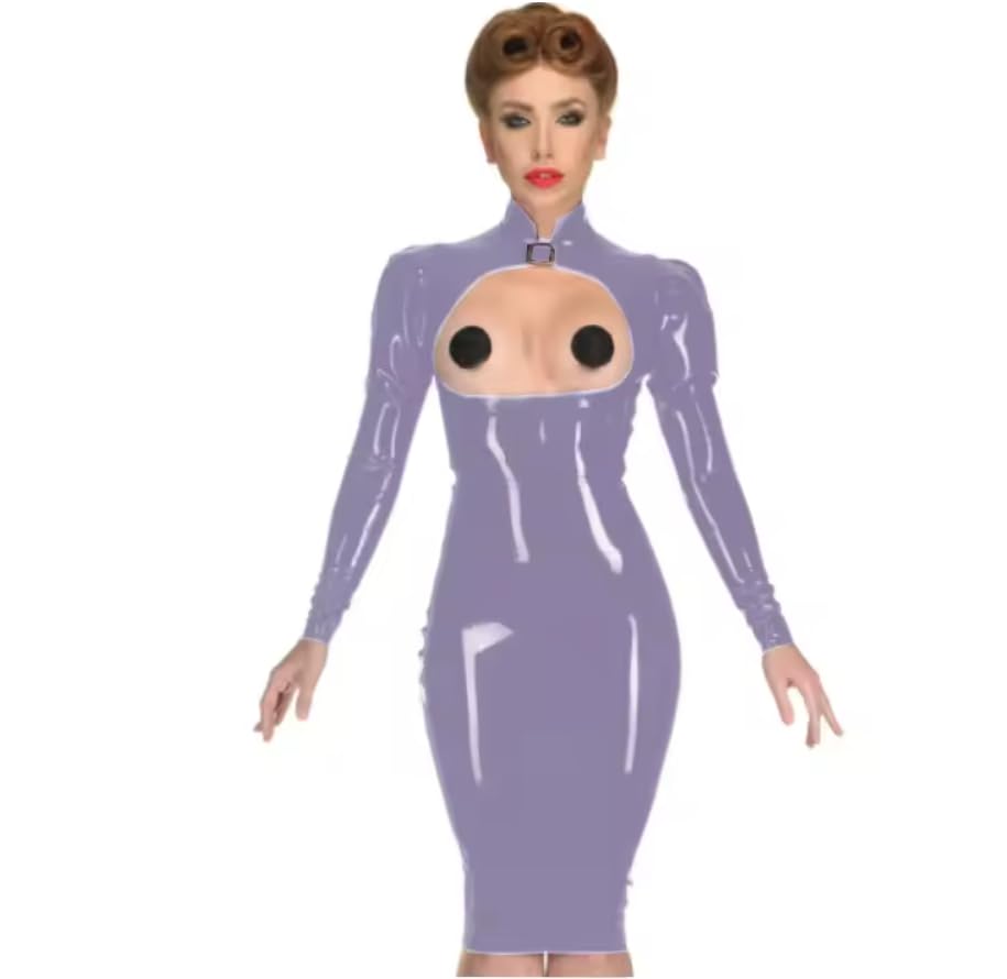 Otwarta miseczka bodycon sukienka Wetlook skóra PCW długi rękaw długość do kolan błyszcząca sukienka w kroczu odzież klubowa konfigurowalna