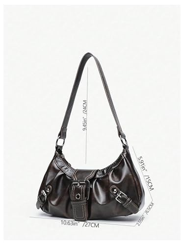 Image of GORGLITTER Women's Y2k Shoulder Bag Buckle Western Vintage Hobo Pu Leather Handbags with Coin Purse