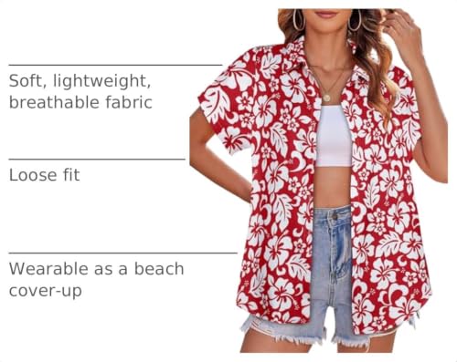 Image of Women Hawaiian Shirt Button Down Summer Tops Beach Short Sleeve Blouse