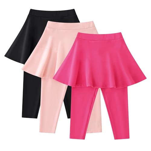 Image of StyleSavvy Trendy Girls' Leggings with Skirt - 2 Pack of Cotton Ruffle Skirt Pants for Kids for 3-8 Years