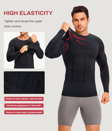 Nebility Shapewear Men Long Sleeve Compression Shirt - Slimming Body Shaper Tummy Control Workout Tank Top Undershirt3
