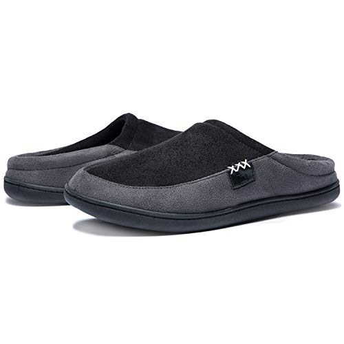 Image of NewDenBer Men's Warm Memory Foam Suede Plush Fleece Lined Slip on Indoor Outdoor Clog House Slippers