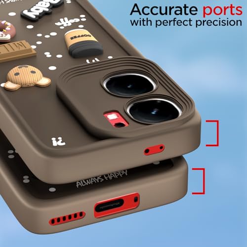 Image of Pikkme Back Cover for iQOO Neo 9 Pro 5G | 3D Bear Silicone Cute & Fun Coffee Cartoon | Full Body Protection Bumper Case (Brown)