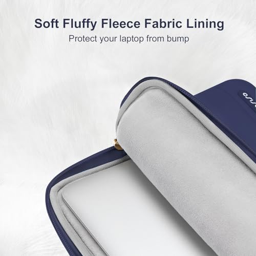 Image of MOSISO 13-14 inch Laptop Case, 13.3 inch Puffy Laptop Sleeve Compatible with MacBook Air 13 13.6 M3 M2 M1 /Pro 13 /Pro 14, HP, Dell, ASUS, Lenovo, Polyester Horizontal Bag with Small Case, Navy Blue