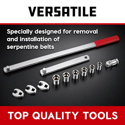 Image of Powerbuilt Serpentine Belt Tool Set, Remove and Install Car Vehicle Serpentine Belts, for Spring-Loaded, Accessories and Storage Case Included - 648629,Silver