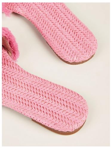 Image of OYOANGLE Women's Fringe Straw Sandals Crochet Open Toe Single Band Flat Slip On Sandals