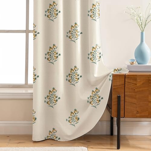 Image of LINENWALAS Printed Blackout Curtains for 7 Feet Door | Set of 2 | Printed Drapes | Thermal Insulated, Room Darkening Panels with Grommet Hanging for Living Room (Golden sprig)