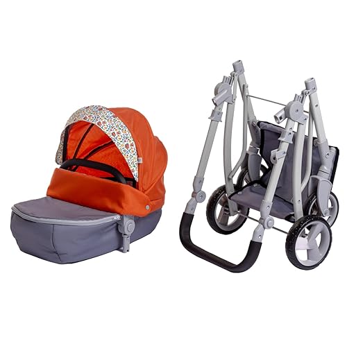 JC Toys Faltbarer Puppenwagen mit Puppen bis 45 cm, Kollektion Nature, Korb, Verdeck, Buggy, Verstellbarer Lenker, abnehmbare Babywanne, ideal zum Spielen und Spazierengehen, entworfen von Berenguer – Bild 3