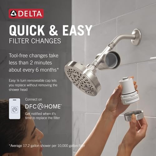 Image of Delta Faucet Clarifi Standard Shower Filter Attachment with Filter, Shower Water Filter, Shower Head Filter, Stainless 7SF100-SS