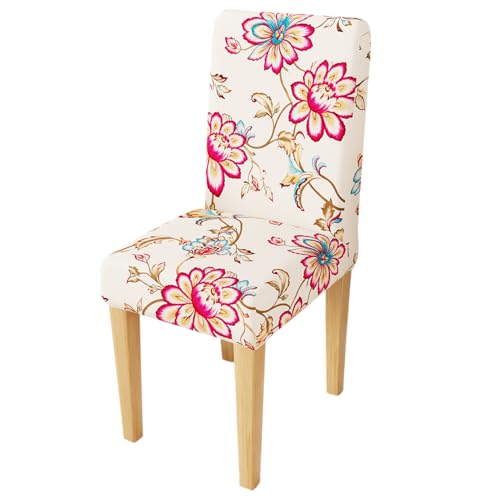 Image of Lukzer 1PC Colorful Flower Stretchable Dining Chair Cover | Universal Fit Removable Washable Slipcover | 140 GSM Polyester + Spandex | Elastic Protective Cover for Home & Hotel Chairs Seat Slipcover