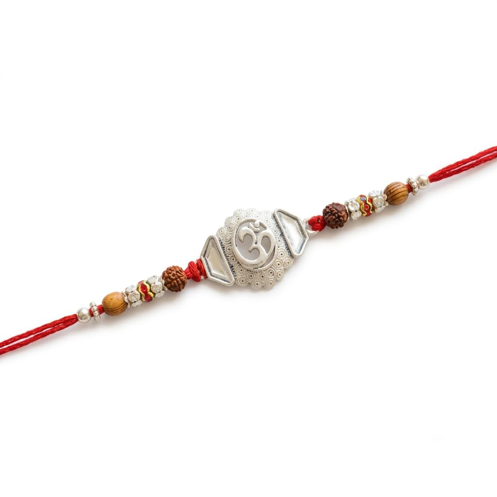 sparsh Silver Om & Rudraksha Divine Rakhi for Brother – Includes Personalised Greeting Card, Sandalwood Tilak, Roli & Chawal Packets in Eco-Friendly Gift Box-picture-5