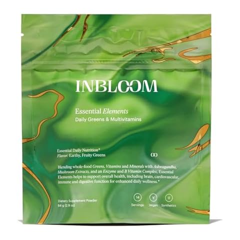 INBLOOM Daily Greens & Multivitamins Powder – Essential Elements for Overall Health, Heart, Immune & Digestive Support with Ashwagandha & B Vitamins, All-Natural, 14 Servings Cover