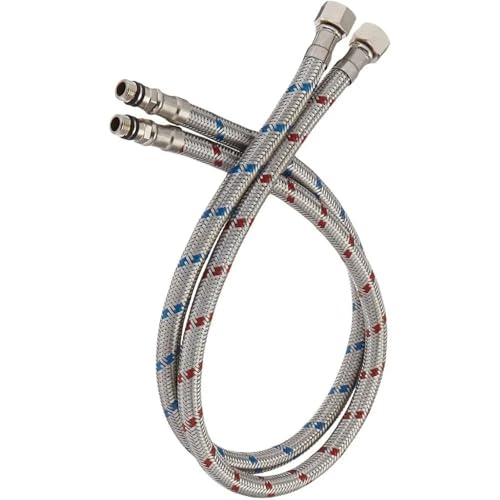 Manguera De Ducha Mangueras de un solo cabezal, 1 par, entrada de agua fría y caliente, conector de grifo de fregadero de acero inoxidable, for lavabo de cocina(100.0cm)