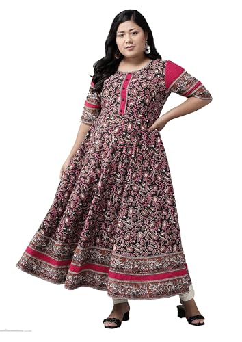 Image of Yash Gallery Women's Cotton Relaxed Fit Anarkali Floral Printed Kurta