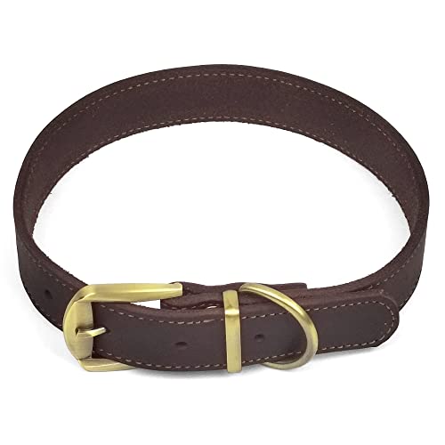 Qianruida Genuine Leather Dog Collar Heavy Duty Dog Collar for Walking & Training Adjustable Pet Collars for Dogs Soft Comfortable Strong Collars for Small Medium Large Dogs Brown
