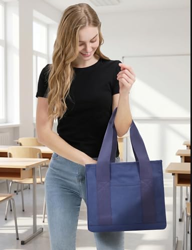 Image of TeeYee 16oz Canvas Tote Bag Casual Multi pockets Handbags Large Capacity Shopping Shoulder Bag with Pocket Bags Work Purses