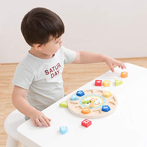 Image of New Classic Toys Wooden Multi Clock Puzzle for Toddlers 2 Years and Up Educational Toys and Color Perception Toy for Preschool Age Toddlers Boys Girls