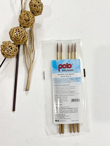 Image of polo Synthetic Hair Round Brushes 9 | Pack of 5 | Premium Fine Detail Paintbrush Set for Artists, Miniature, Watercolor & Acrylic Painting | Soft Bristles for Smooth & Precise Strokes