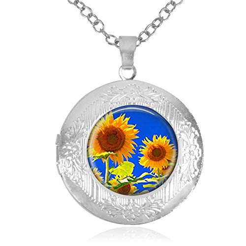 Women's Custom Locket Closure Pendant Necklace Sunflower Rose Charm Included Free Chain, Best Gift Set