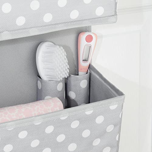 Mdesign Fabric Baby Nursery Hanging Organizers For Over The Door Storage For Kids - 3 Pocket Organizer Caddy With Hooks For Clothing, School, Diaper, Toy, And Outfit Storage - Polka Dot, Gray/White #TOP3