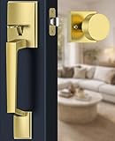 Mensarix Front Door Handle No Lock, Gold Front Door Lock Set with Modern Knob, Adjustable Exterior Entry Handleset, Lower Half Grip, Reversible for Right &