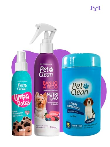 Kit Banho A Seco Nutrição Limpa Patas Lenço Macho Pet Clean