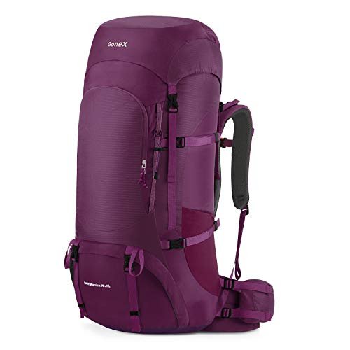 Gonex 80L Hiking Backpack, Internal Frame Backpack Ultralight Camping Backpack Purple