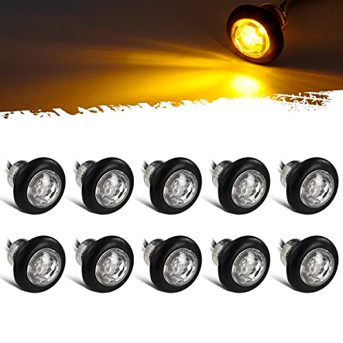 Partsam 10Pcs 3/4 Inch Amber Led Side Marker DOT Approved Clear Lens Clearance Bullet Lights Penny Light with Plug Rubber Grommets for Trailer Truck RV Car Bus Van 12V IP67 Waterproof