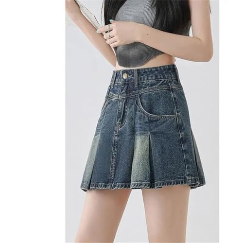Women's High-Waisted Slim A-Line Skirt Summer Pleated Mini Denim Skirt2