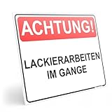 PRINTIMA Warnschild 40 x 30 cm ACHTUNG! LACKIERARBEITEN IM GANGE PVC wetterfeste Hinweistafel für Werkstatt Baustelle Halle Betrieb Eingang Sicherheitskennzeichnung mit Montageset