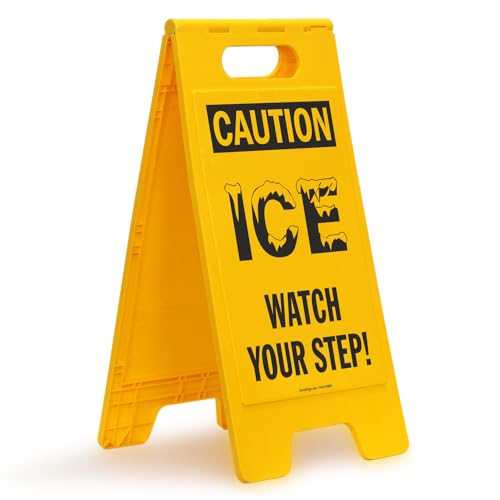 Panneau de sol caution ice watch your step signalisation plastique pliable jaune 63,5 cm