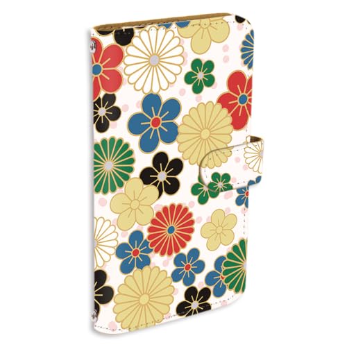 OPPO Reno 13A 用 A501OP CPH2699 対応 手帳型 スマホケース カードスロット カード収納 ケータイカバー マグネット リノ13aのケース 和柄 花紋 花柄 菊花紋章 桜 ホワイト 135a01c