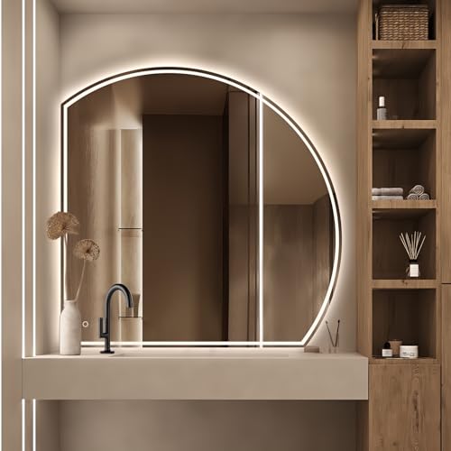 Niccy Half Moon Led Mirror for Bathroom, 40" Semi Round