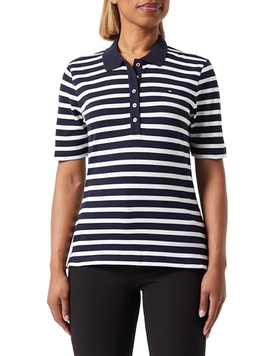 Tommy Hilfiger 1985 REG Pique Stripe Polo SS Kurzarm Poloshirts Damen, Blau (Breton Desert Sky/Ecru), M