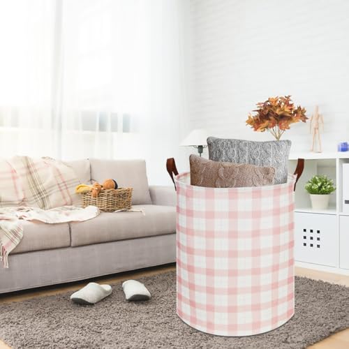 Image of CLOCOR Laundry Basket, Waterproof Fabric Storage Container, Room Decor, Gift Basket(Pink Grid)