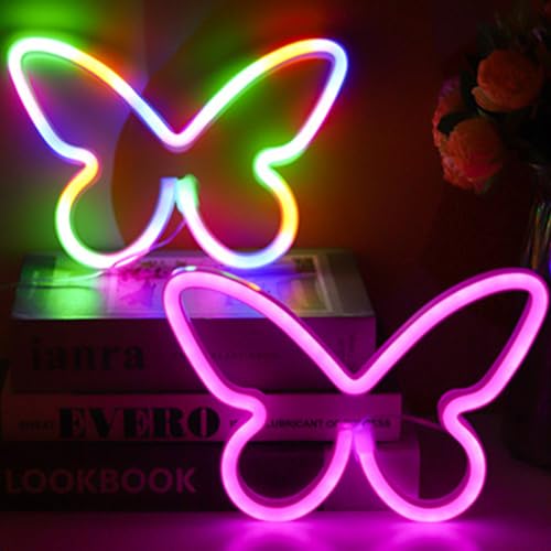Image of 2PCS LED Neon Light Sign Butterfly Neon Signs Home Night Lights for Kids' Bedroom Decorative lamps Wall Art Romantic Christmas Birthday Gift