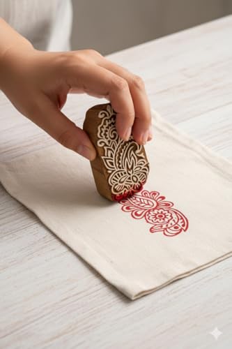 Image of RENIQ Wooden Printing Block for Fabric & DIY Craft | Handcrafted Indian Design Stamp for Textile, Pottery, Mehndi & Home Decor (Multicolor10)
