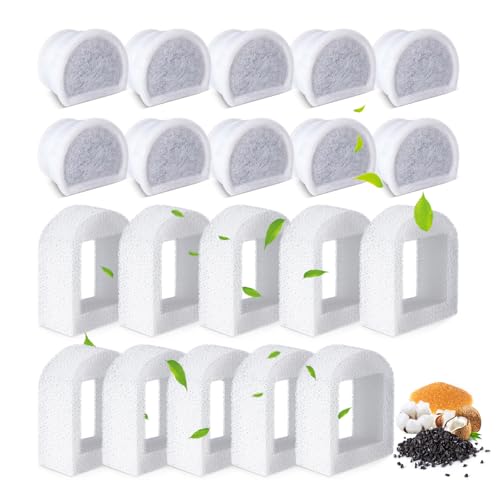 20 Pcs Cat Water Fountain Filters Replacment Compatible with PetSafe Drinkwell Fountains 10 Replacement Carbon Filters & 10 Replacement Sponges Foam Filter Compatible with PetSafe Water Fountain