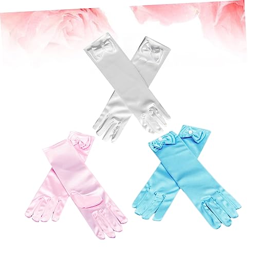CLISPEED 1set Satin Dress up Gloves for Girls White Light for Weddings Ballet Parties and Photography Props3