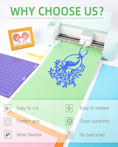 Image of 4PCS Mats, 3 Pack with Scraper Tool, Blue Green Purple Cutting Mats for DIY Craft Projects, Standard Grip for Medium Weight Materials, Compatible with Machines