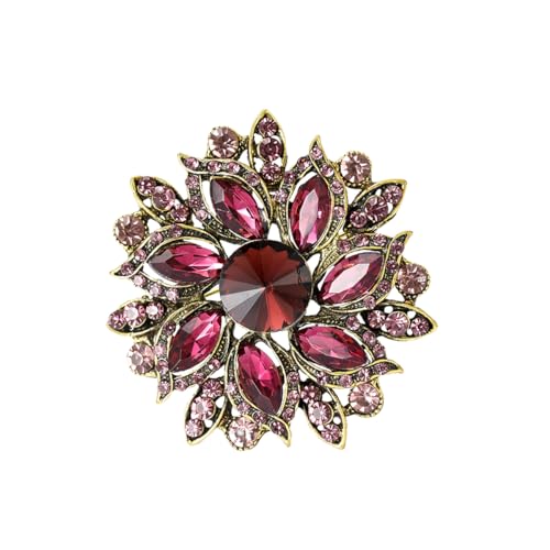 Image of Rhinestone Flower Brooch for Women Vintage Crystal Flower Brooch Pin Elegant Clothing Hat Bag Accessories Christmas Birthday Party Wedding Costume Jewelry