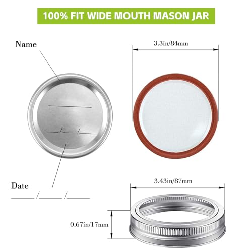 Canning Lids & Rings 48Pcs/24 Sets, Mason Jar Lids & Bands for Wide Mouth, Leak Proof Airtight, Food Grade Material